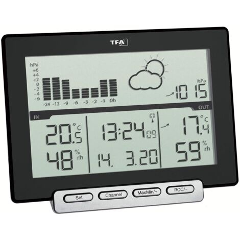 Stazione meteo wireless TFA Dostmann Meteo Sens, con trasmettitore esterno igrotermico, previsioni del tempo, nero