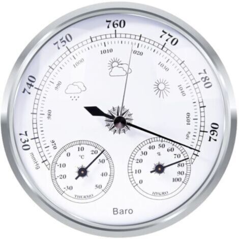 Stazione meteorologica analogica – Stazione meteorologica analogica per uso interno ed esterno – composta da barometro, termometro e igrometro (argento, 128 mm)