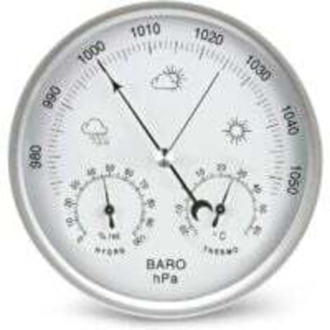 Stazione meteorologica barometrica analogica con termometro e igrometro per la misurazione della pressione atmosferica semplice e di facile lettura.