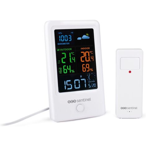 Stazione meteorologica con sonda esterna senza fili - SCS SENTINEL - HCN0076 MeteoColor - Portata: 60 m - 433,92 MHz - Bianco