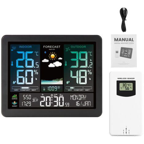 Stazione meteorologica elettronica professionale multifunzionale con display a colori intelligente, orologio, temperatura, umidità, pressione barometrica, fasi lunari