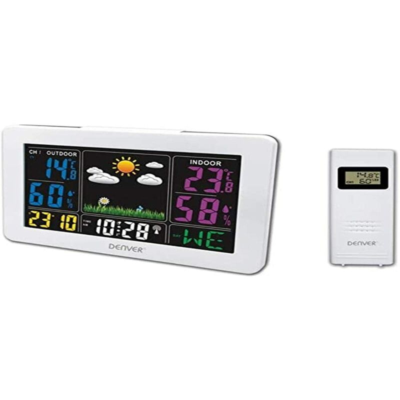 Denver Electronics - Stazione meteo digitale automatica Denver WS-540WHITE. Wireless. Display led a colori. Termometro igrometro digitale per la