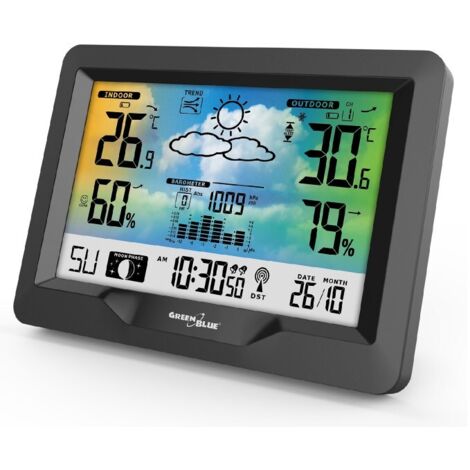 Stazione Meteorologica Multifunzione Greenblue GB540 Nero - Monitoraggio Clima, Temperatura, Umidit� e Previsioni del Tempo