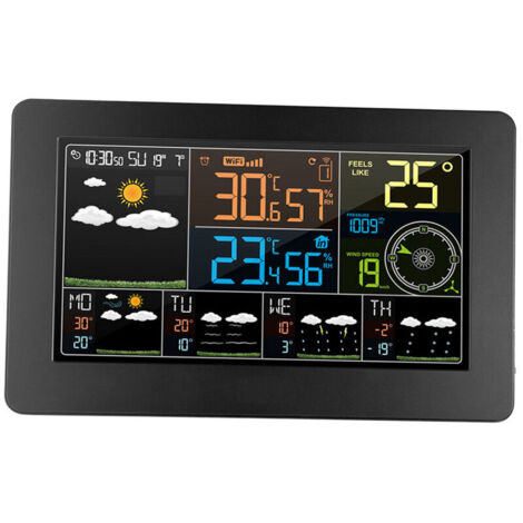 Stazione meteorologica WiFi multifunzionale a colori Controllo APP Monitor meteorologico intelligente Temperatura esterna interna Umidità Pressione dell'aria Velocità del vento Orologio digitale Funzi