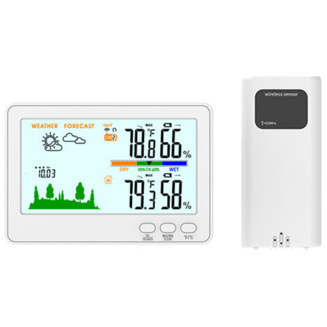 Stazione meteorologica wireless a 433 MHz, termometro e igrometro per interni/esterni, schermo LCD retroilluminato, telecomando da 100 m, stazione meteorologica