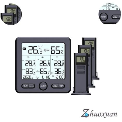 GOTRAYS Stazione meteorologica wireless con ora, calendario, giorno della settimana, umidità interna/esterna, temperatura, tendenze di temperatura e umidità, comfort e registrazione della temperatura