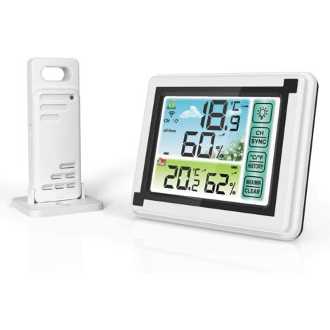 Stazione meteorologica wireless con termometro a colori, igrometro, termometro digitale con sensore silenzioso wireless, funzione di memorizzazione della temperatura e dell'umidità interna ed esterna