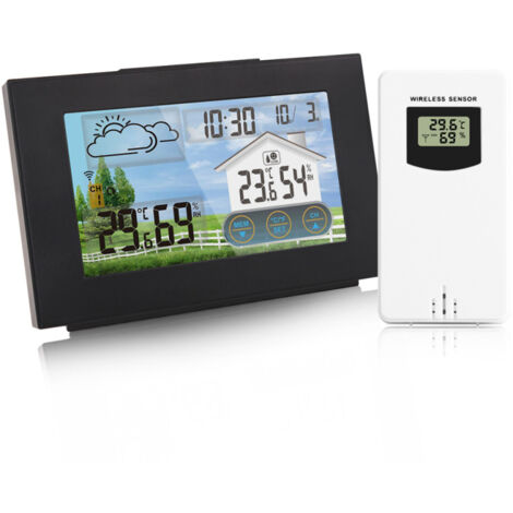 Stazione meteorologica wireless con termometro e igrometro, schermo touch a colori, sveglia, calendario, retroilluminazione regolabile, ricarica USB