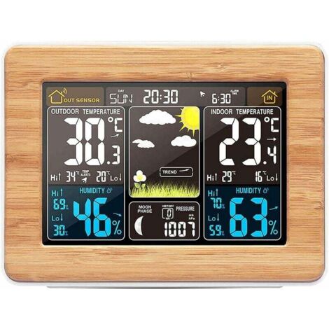 Stazione meteorologica wireless, previsioni digitali, termometro interno/esterno, sveglia con temperatura e umidità, display meteo retroilluminato a 3 livelli (giallo) - Fei Yu