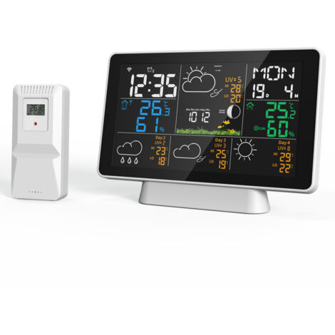 Stazione meteorologica wireless Wi-Fi, display 7,5 pollici, termometro/igrometro interni/esterni, previsione velocità vento, compatibile Wunderground EU
