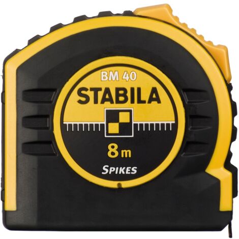 STB17745 - Flessometro 8 m 25 mm, mod. BM 40, ABS, clip metallica, nastro giallo con vernice in poliammide, Classe II, scala graduata su entrambi i lati