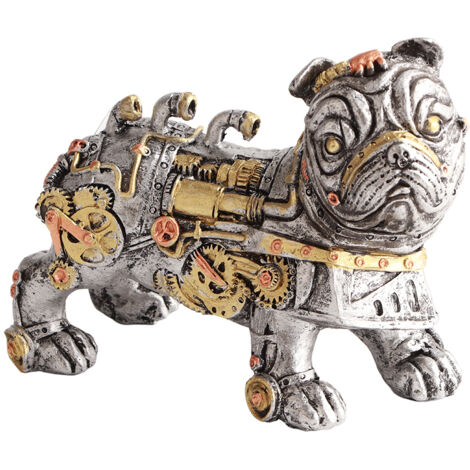 Steampunk-Bulldoggenstatue aus Kunstharz – Mechanische Dekoration für Büro und Zuhause