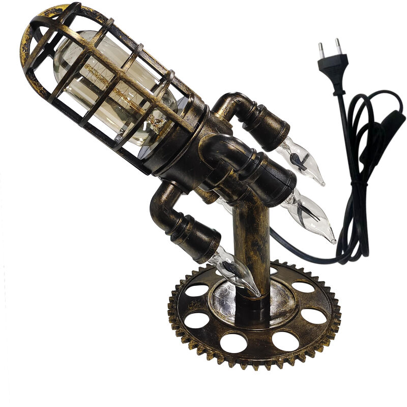 

Steampunk Rocket Lamp Home Decoraion Retro Industrial Steampunk Night Light con bombillas LED de llamas de simulacion