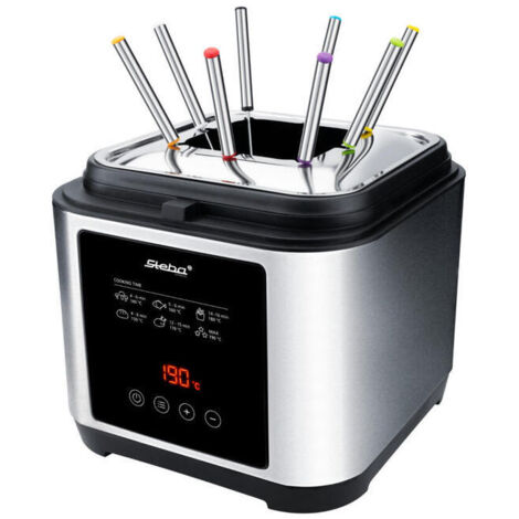 Steba Freidora (capacidad para hasta 800 g de frituras, incluye anillo de fondue y 8 tenedores, temporizador, regulador de temperatura continuo hasta 190 °C, acero inoxidable)
