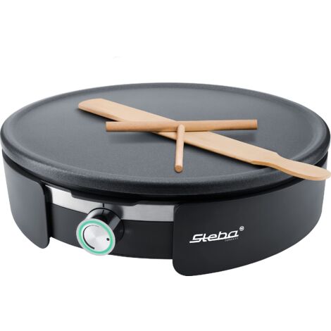 Steba Macchina per crepes XXL CR 36, con rastrelliera e paletta per crepe, diametro 35 cm, piastra rimovibile, regolazione continua della temperatura 18-76-00, acciaio inox nero