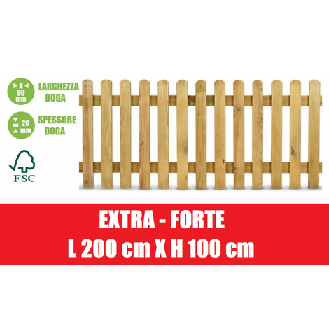 Steccato in Legno di Pino con Doghe - Dimensioni: L 200cm x H 100cm