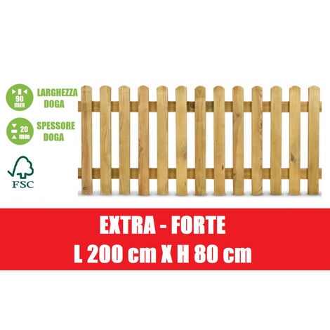 Steccato in Legno di Pino con Doghe - Dimensioni: L 200cm x H 80cm