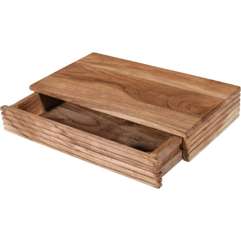 Steckboard mit Baumkante Schubladenregal Akazie massiv natur gerillt 45 x 25 x 8 cm LEONA