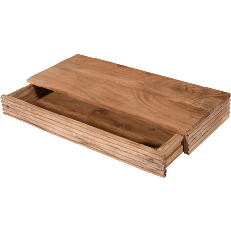 Steckboard mit Baumkante Schubladenregal Akazie massiv natur gerillt 60 x 25 x 8 cm LEONA