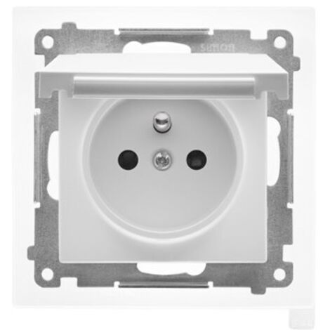 Steckdose für IP44-Version mit Dichtung (Modul) 16 A, 250 V, Schnellverbinder. Klappe in Deckelfarbe: Mattweiß, SIMON55