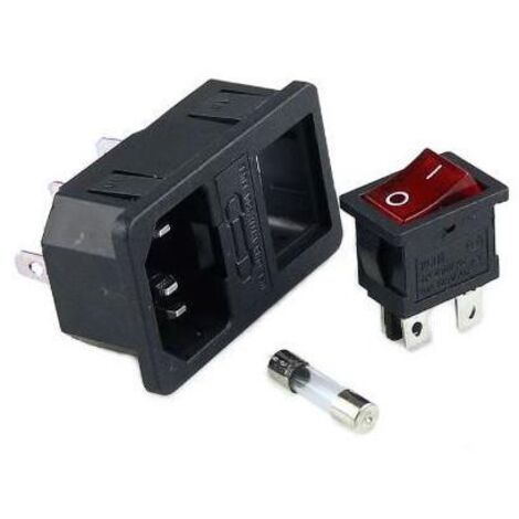 Steckdose mit Schalter 15A IEC320 C14 Schwarz