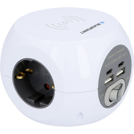 Steckdosen Würfel induktives Laden & USB A+C, 1,4 m, weiß USB-Anschluss