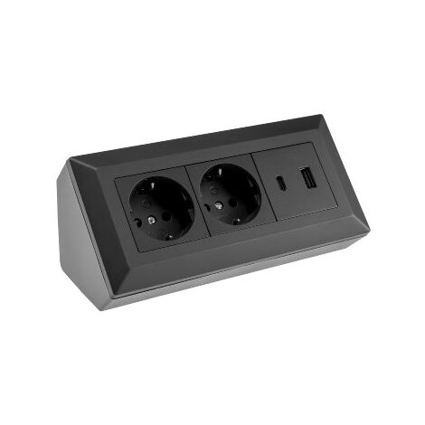 Steckdosenblock 2-Fach, USB-A, USB-C PD, Schwarz