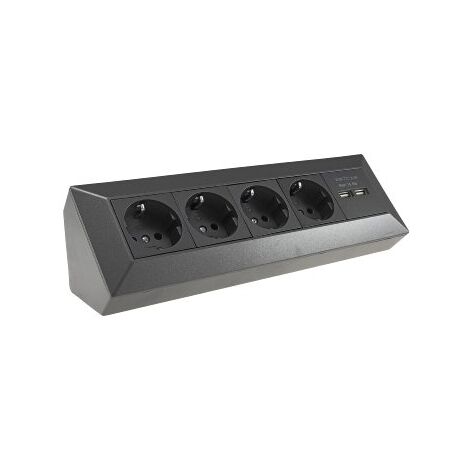 Steckdosenblock 4-Fach mit 2x USB-A, Anthrazit