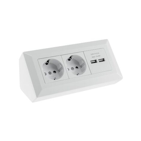 Steckdosenblock Ecksteckdose 2-Fach, Schutzkontakt, 2X USB-A 3,1A