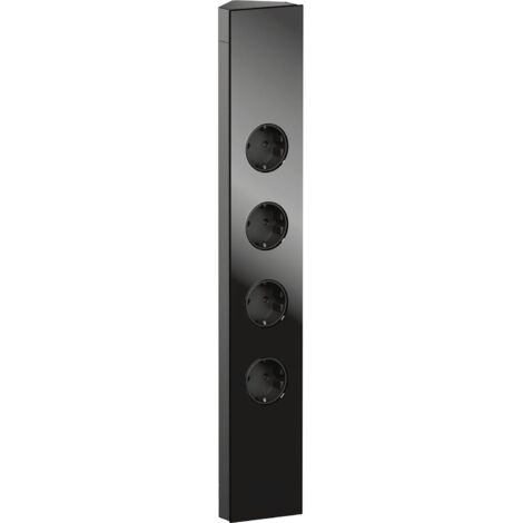 Steckdosenelement Power Eck-G Slim 4-fach Schwarz - Eck-Steckdose mit Glasfront, 4 Schuko-Steckdosen, Kinderschutz, 460mm Höhe, Wipo