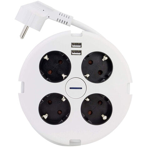 Steckdosenerweiterung 4 fach rund, Mehrfachsteckdose mit 2 USB Anschlüssen