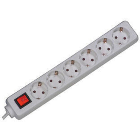 Steckdosenleiste -6 Steckdosen + Schalter, 250 V, 1500 mm Kabel mit Stecker