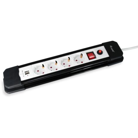 Steckdosenleiste equip mit 4 Steckdosen 1,5 Meter Netzwerkkabel + 2 USB-Anschlüsse und Aus-Taste an