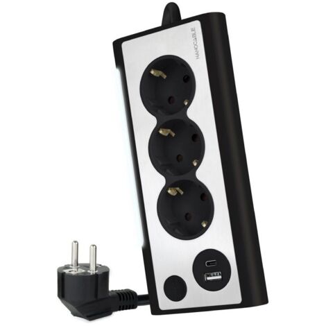 Steckdosenleiste mit Schalter nanokabel 10.37.0013-bk/ 3 Steckdosen/ 1 usb/ 1 usb typ c/ schwarz