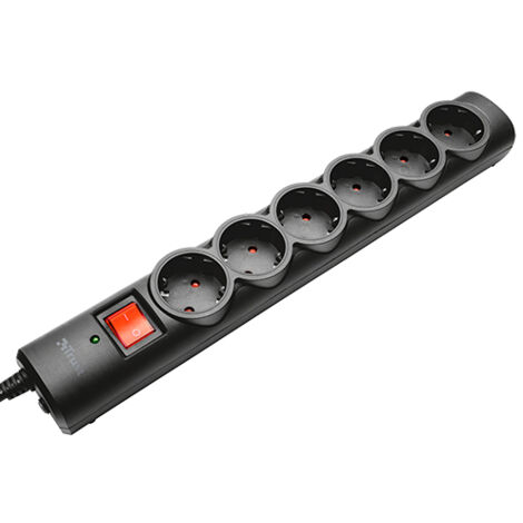 Steckdosenleiste trust - 6 Schuko-Steckdosen - Schutz - Ein/Aus-Schalter - Farbe schwarz 21059