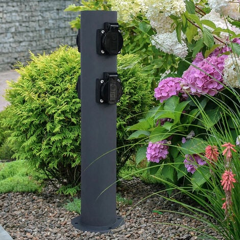 ETC-SHOP Steckdosensäule Outdoor 4 Fach Gartensteckdose für den Außenbereich Stromsäule, Edelstahl Verteiler anthrazit, DxH 7,6x45 cm, Garten