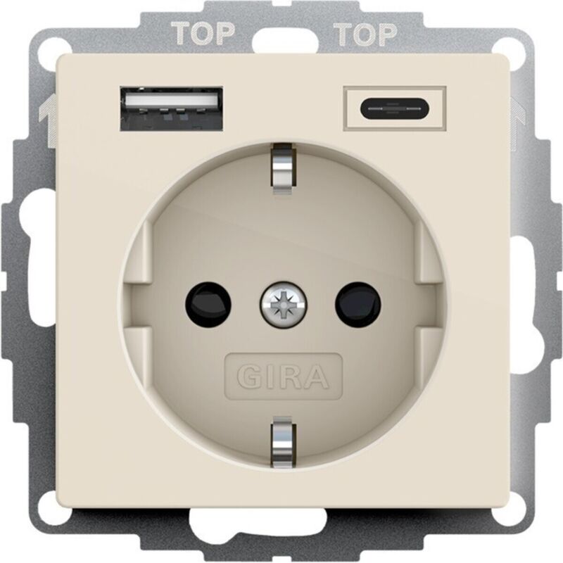 Gira Schuko Sp Usb-spannungsvers. 2f Typ A/c System 55 Cremeweiß [245901], 2459 01
