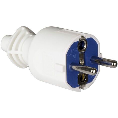Stecker 2p+t, 16a 250v.pvc weiß.kabelklemme klappbar solera 706cb