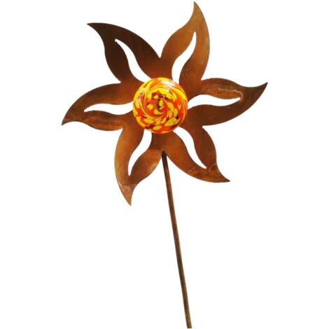 Stecker Blume mit Kugel Rostoptik 100 cm