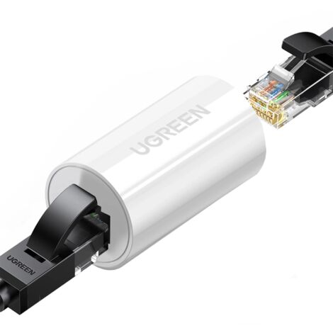 Stecker für RJ45-Cat.-Twisted-Pair-Netzwerkkabel. 5e/6 bis 100 m 1 Gbit/s – weiß