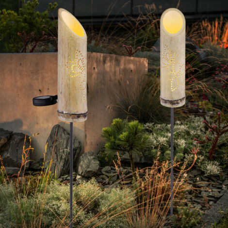 Steckleuchte Bambus Solarleuchte Erdspieß Bambuslampe Solar, Dekor-Stanzungen, grün, LED warmweiß, DxH 12x79,5 cm, 2er Set