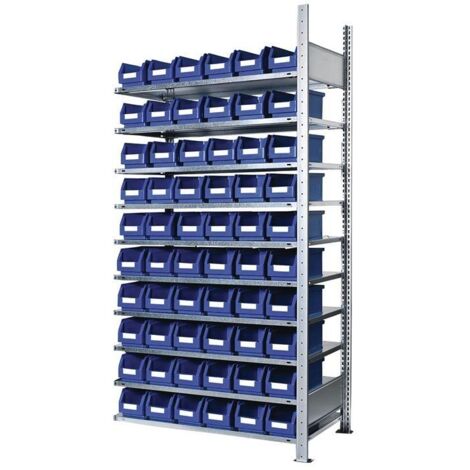 Steckregal H2000xB1000xT300mm Anbauregal 10 Stahlböden 60 x Gr. 5 blau