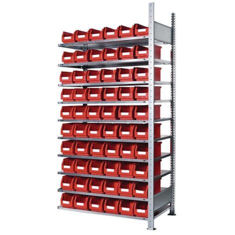Steckregal H2000xB1000xT300mm Anbauregal 10 Stahlböden 60 x Gr. 5 rot