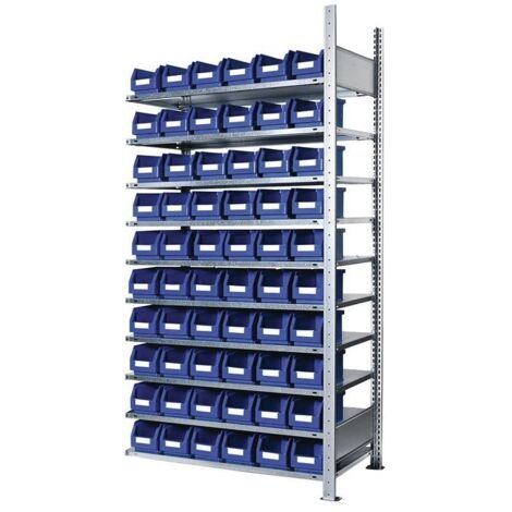 Steckregal H2000xB1000xT300mm Anbauregal 10 Stahlböden 60 x Gr. 6 blau
