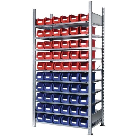 Steckregal H2000xB1000xT300mm Grundregal 10 Stahlböden 30 x Gr. 5 blau, 30 x Gr. 5 rot