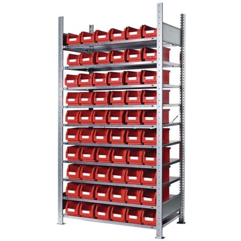 Steckregal H2000xB1000xT300mm Grundregal 10 Stahlböden 60 x Gr. 5 rot