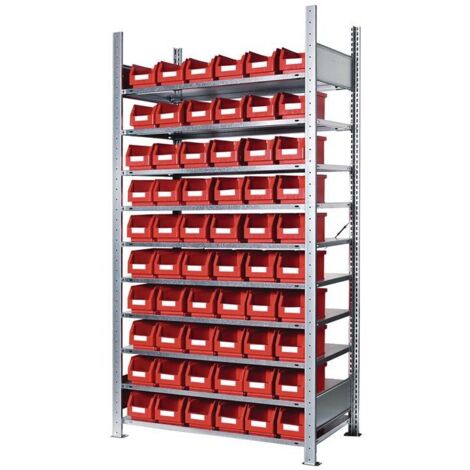Steckregal H2000xB1000xT300mm Grundregal 10 Stahlböden 60 x Gr. 6 rot
