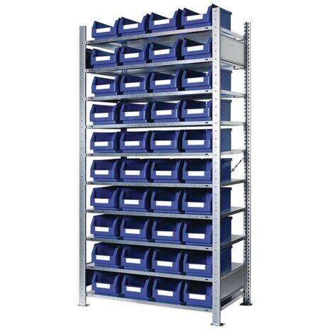 Steckregal H2000xB1000xT400mm Grundregal 10 Stahlböden 40 x Gr. 4 blau