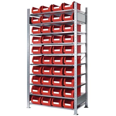 Steckregal H2000xB1000xT400mm Grundregal 10 Stahlböden 40 x Gr. 4 rot