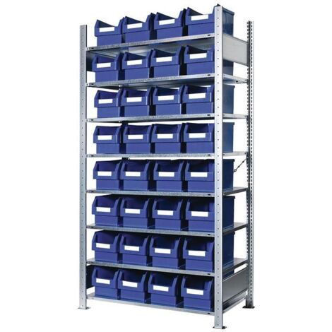 Steckregal H2000xB1000xT400mm Grundregal 8 Stahlböden 32 x Gr. 3 blau